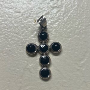Stunning~Sterling/Black Onyx Vtg. Cross